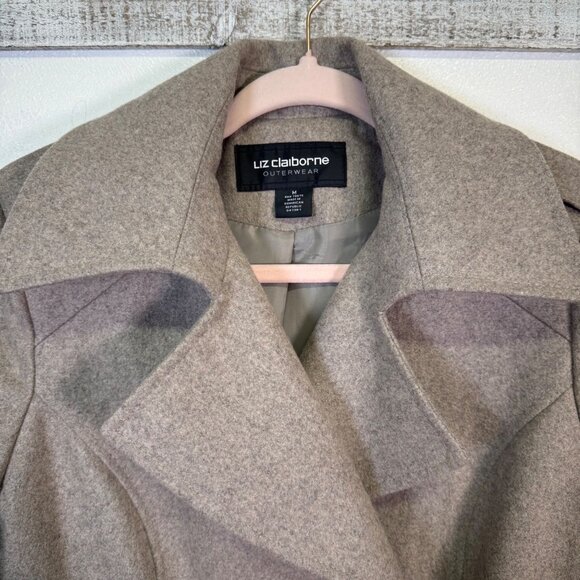 Liz Claiborne Outerwear Coat Medium Beige Double Breasted Wool Pockets Old Money - Picture 4 of 12